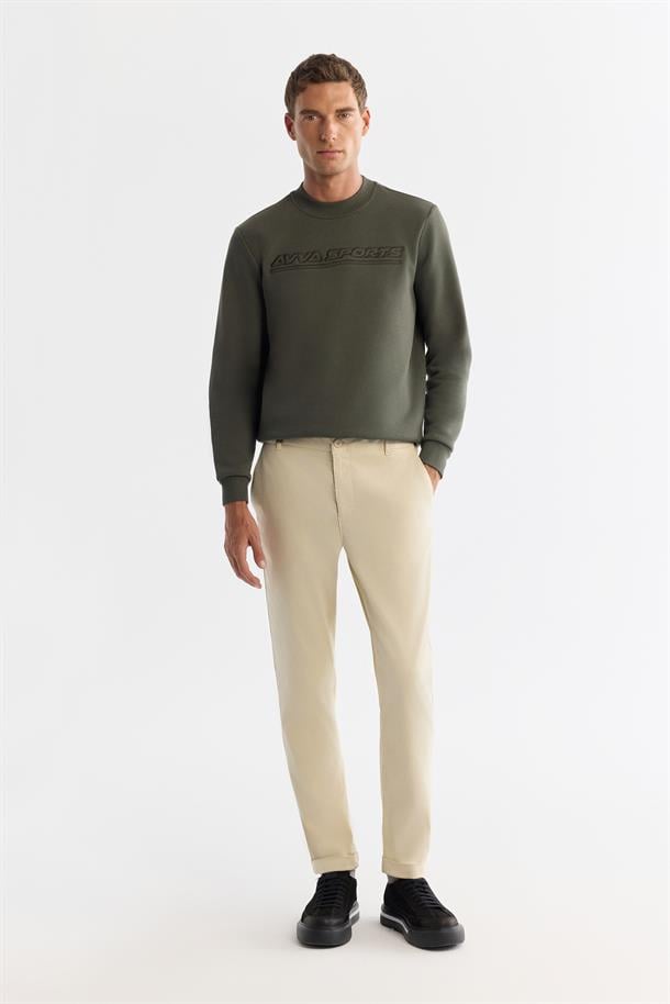 Bej Yanı Lastikli Yumuşak Tuşeli Duble Paça Pantolon