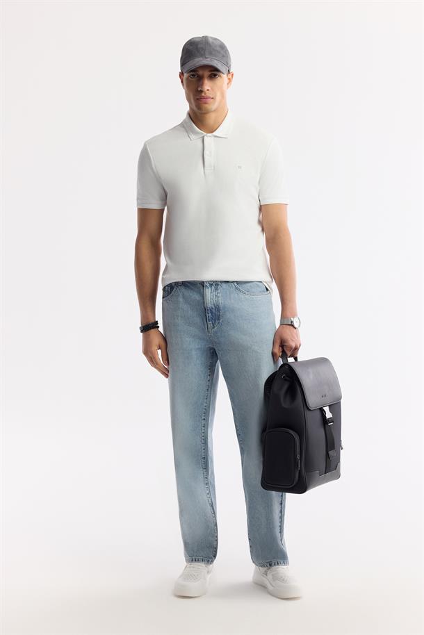 Beyaz Kıvrılmaz Polo Yaka %100 Pamuk Basic T-Shirt