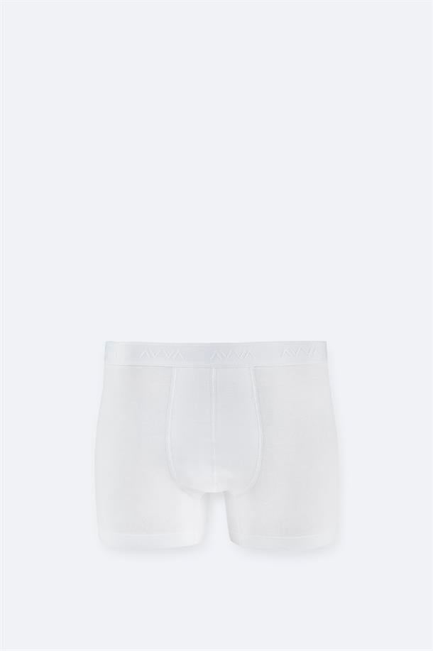 Beyaz Basic Pamuklu Tekli Boxer