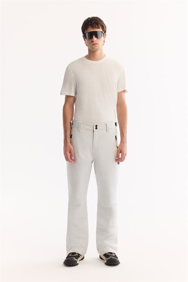 White Snap Waist Water-Repellent Windproof Ski Pants