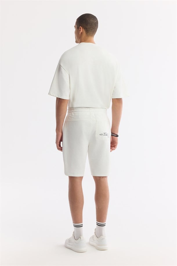 White Elastic Waist Drawstring Bi-Stretch Double Knit Shorts