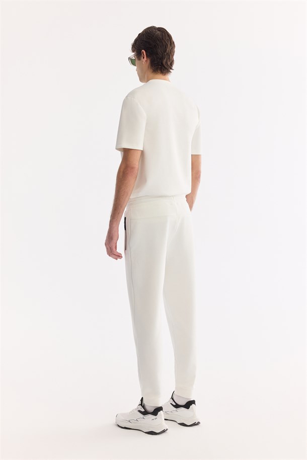 White Elastic Waist Drawstring Bi-Stretch Interlock Jogger Pants