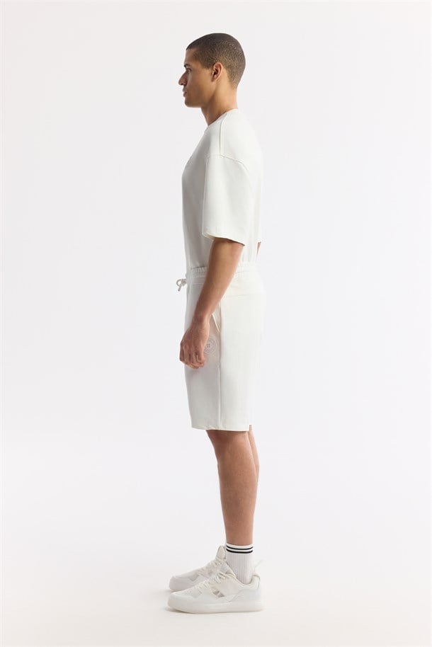 White Elastic Waist Drawstring Bi-Stretch Double Knit Shorts