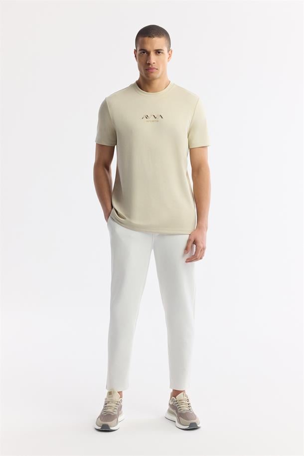 Beyaz Beli Lastikli Bağcıklı Bi-Stretch Eşofman Altı