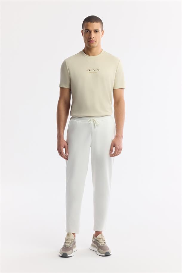 Beyaz Beli Lastikli Bağcıklı Bi-Stretch Eşofman Altı