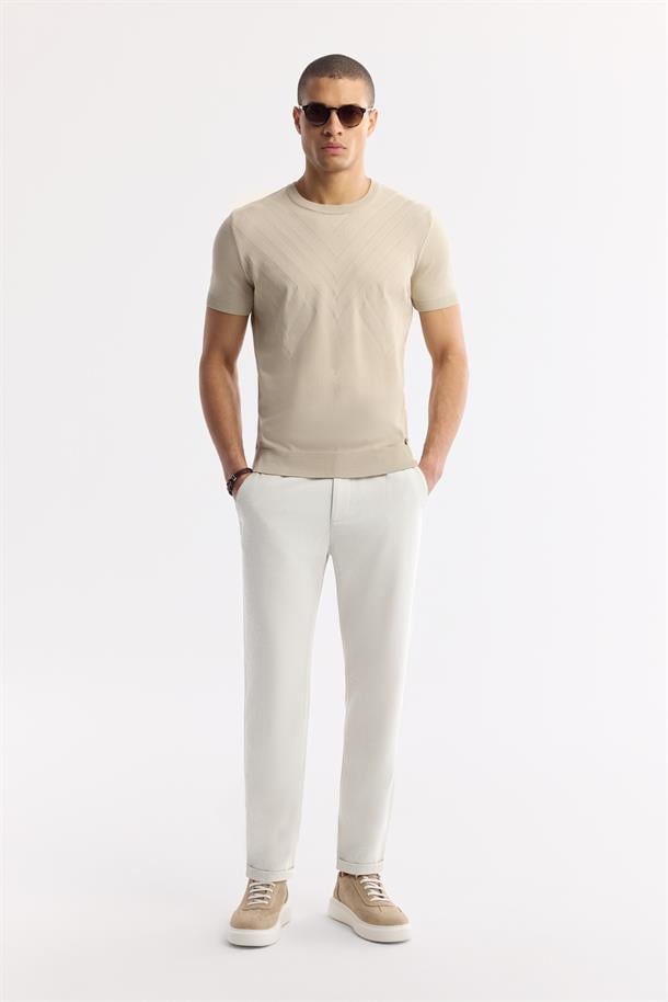 Beyaz Beli Lastikli Bi-Stretch Chino Pantolon