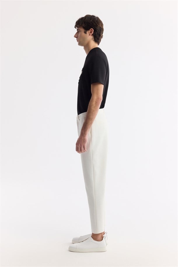 Beyaz Beli Lastikli Bi-Stretch Chino Pantolon