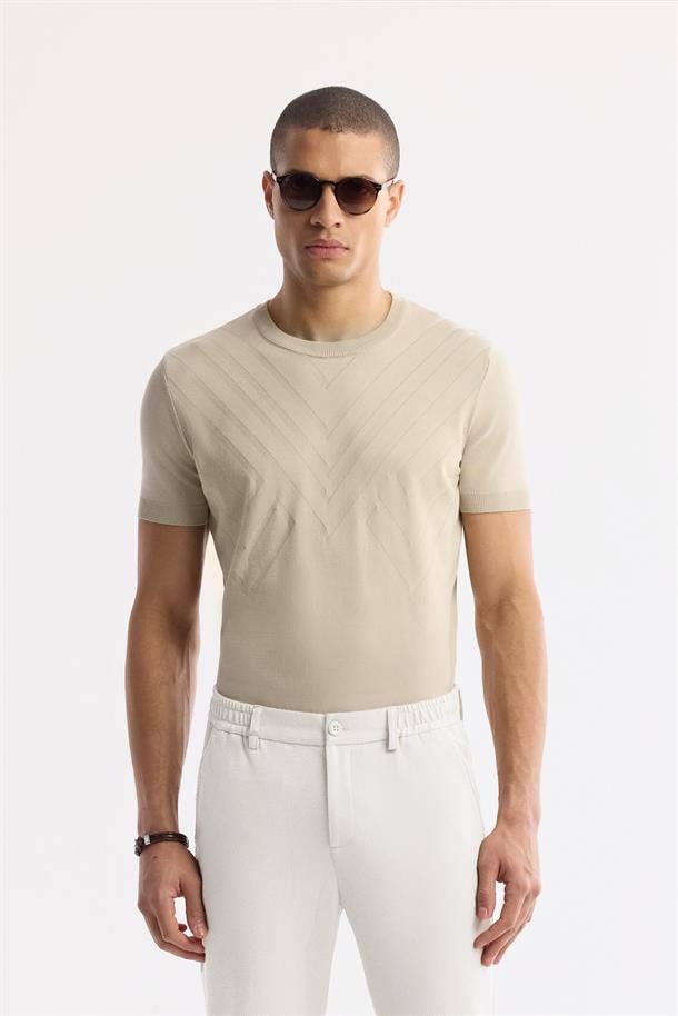 Beyaz Beli Lastikli Bi-Stretch Chino Pantolon