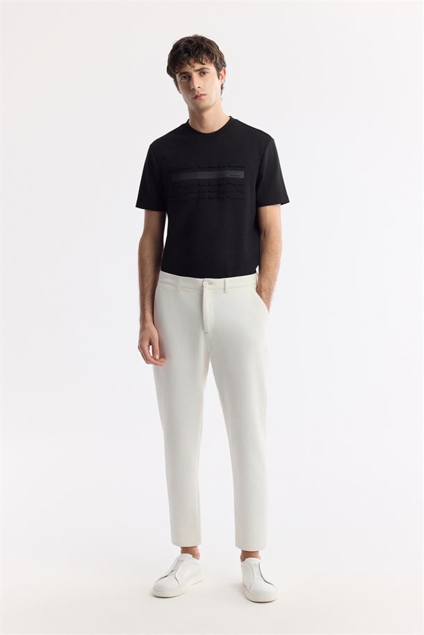 Beyaz Beli Lastikli Bi-Stretch Chino Pantolon