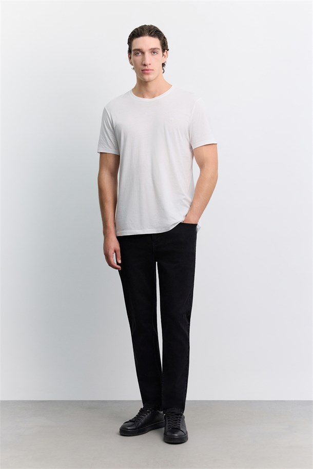 Beyaz Bisiklet Yaka Soft Touch Basic T-Shirt