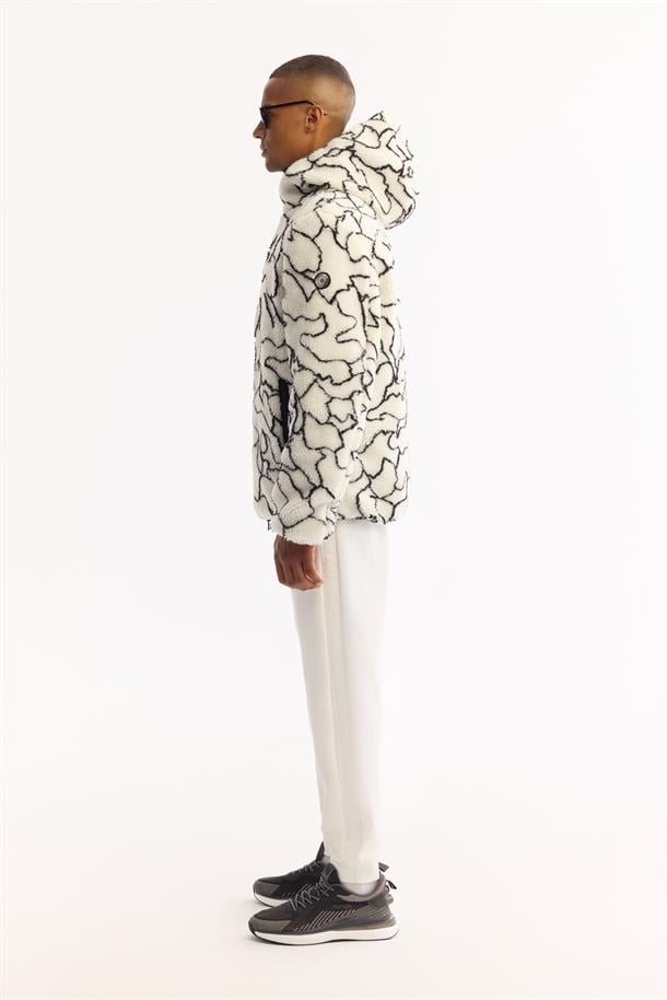 White Reversible Hooded Windproof Plush Jacket