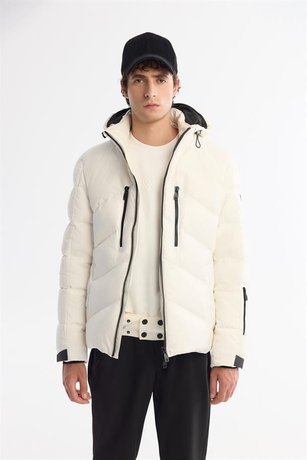 White Windproof Detachable Hooded Goose Down Jacket