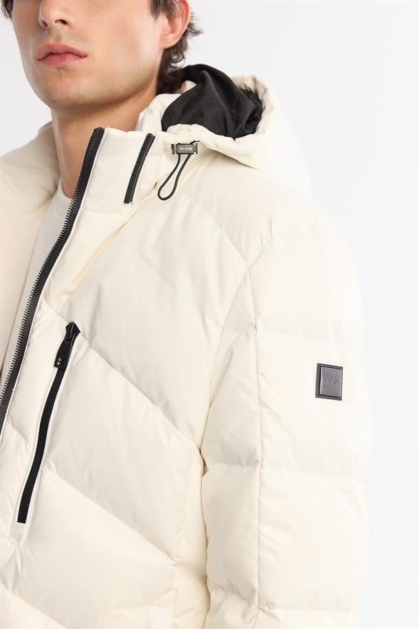 White Windproof Detachable Hooded Goose Down Jacket
