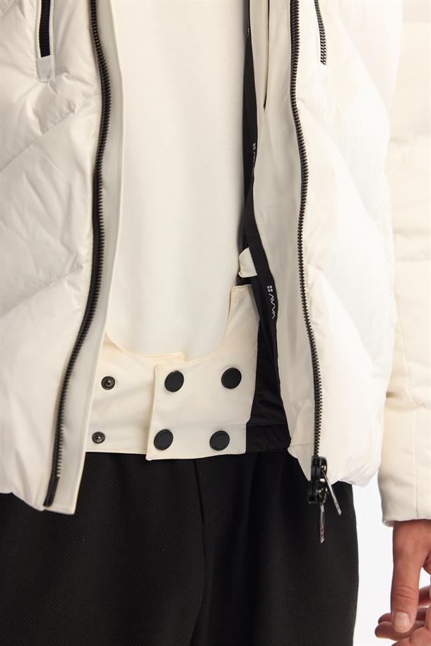 White Windproof Detachable Hooded Goose Down Jacket