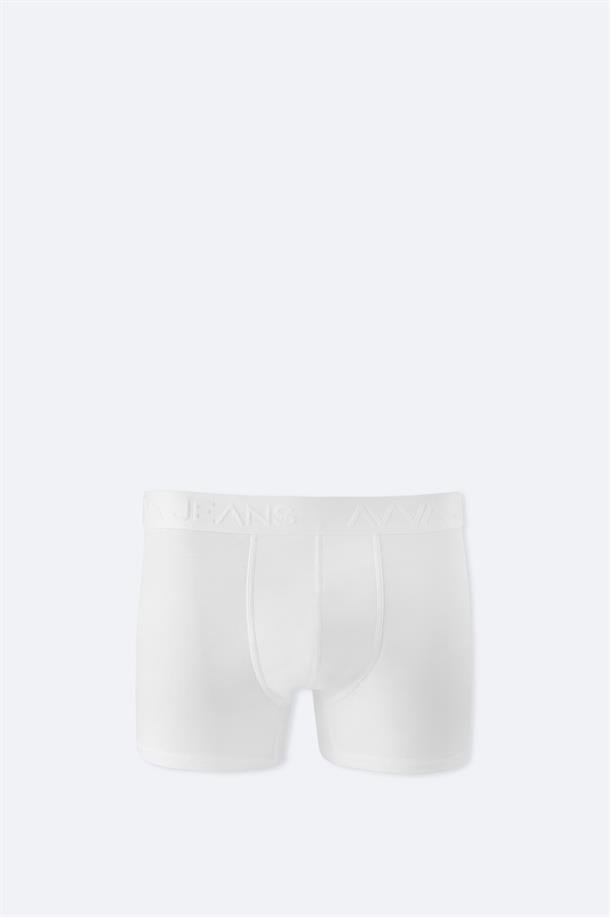 Beyaz Basic Pamuklu Tekli Boxer