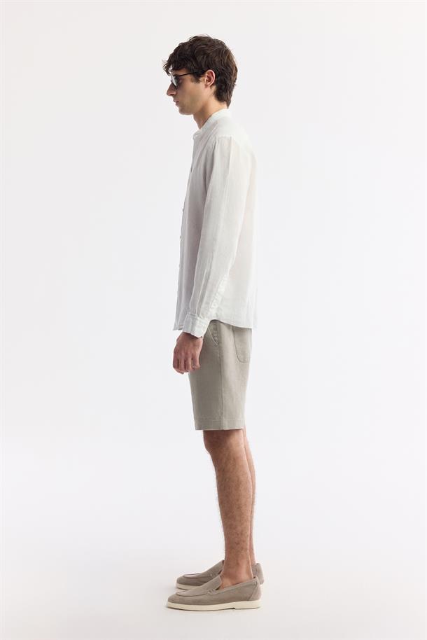 Beyaz Hakim Yaka %100 Keten Gömlek