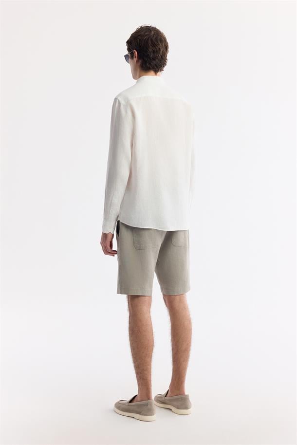 Beyaz Hakim Yaka %100 Keten Gömlek