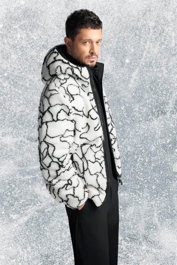 White Reversible Hooded Windproof Plush Jacket