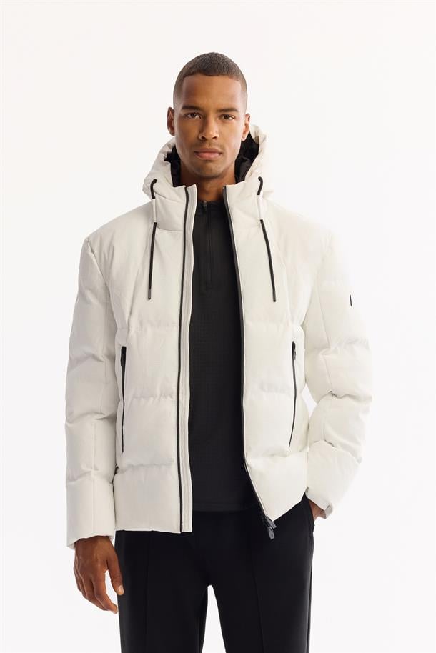 White Hooded Water Repellent Puffer Jacket Resistant to -7°C