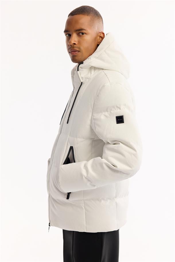 White Hooded Water Repellent Puffer Jacket Resistant to -7°C