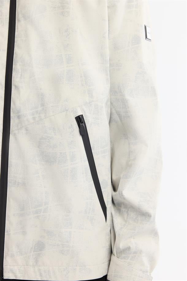 Beyaz Kapüşonlu Rüzgar Geçirmez Mevsimlik Mont