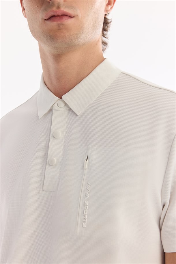 Beyaz Kıvrılmaz Polo Yaka Kırışmaz Hızlı Kuruyan Teknik Kumaş T-Shirt