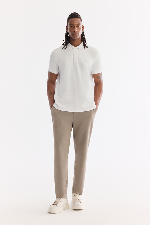 Beyaz Kıvrılmaz Polo Yaka %100 Pamuk Basic T-Shirt