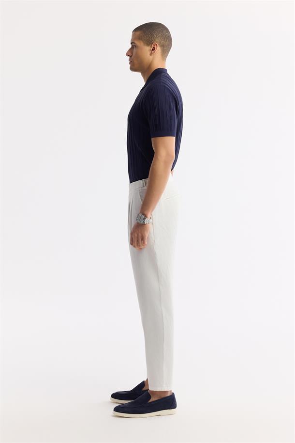 Beyaz Klasik Bel Viskon Karışımlı Bi-Stretch Pantolon