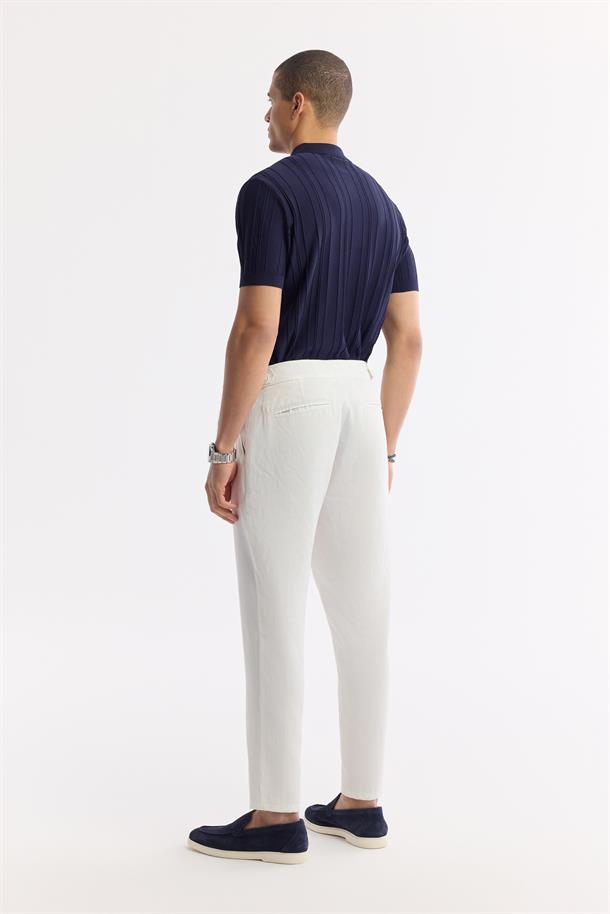 Beyaz Klasik Bel Viskon Karışımlı Bi-Stretch Pantolon
