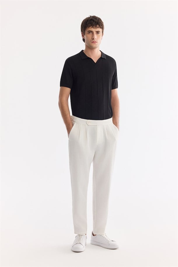 Beyaz Klasik Bel Soft Touch Pantolon