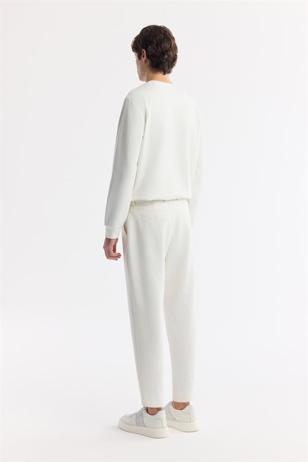Beyaz Klasik Bel Pamuklu Jersey Pantolon