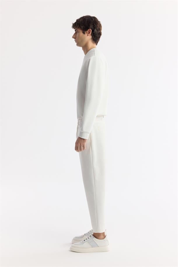 Beyaz Klasik Bel Pamuklu Jersey Pantolon