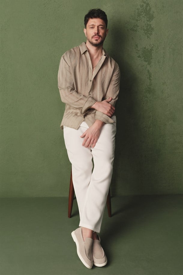 Beyaz Klasik Bel Soft Touch Pantolon