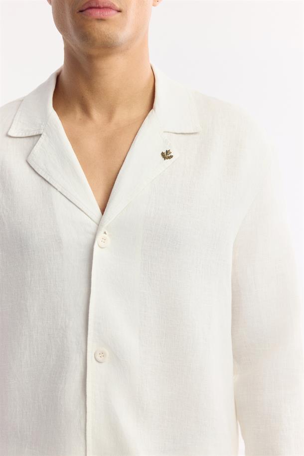 Beyaz Apaj Yaka %100 Keten Gömlek