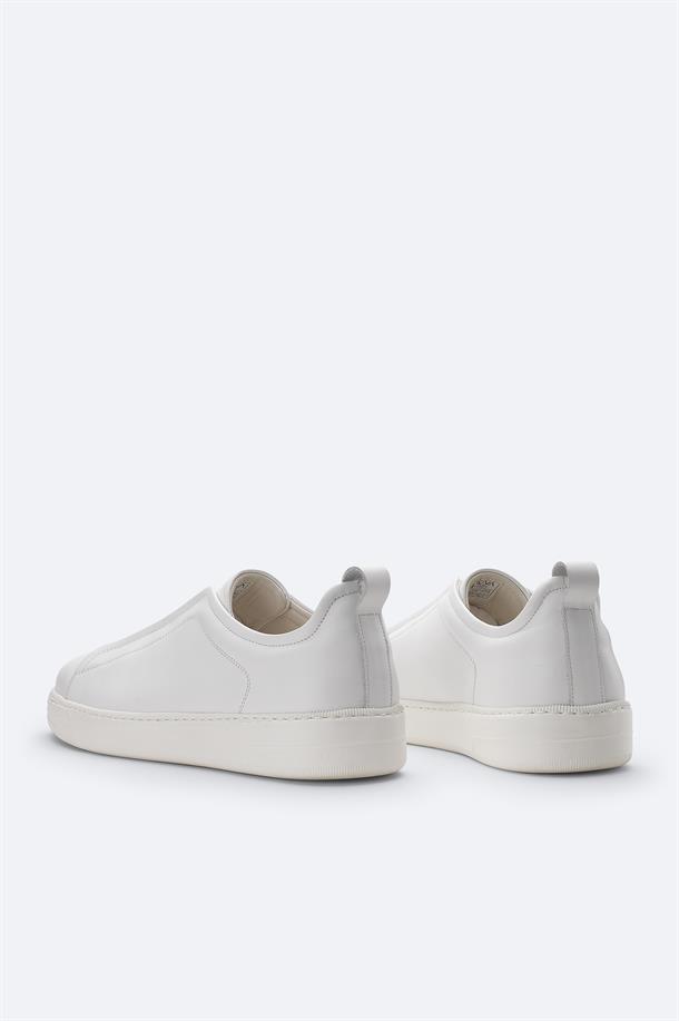 Beyaz %100 Deri Esnek Taban Hafif Casual Ayakkabı 
