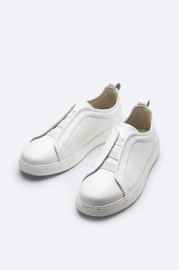 Beyaz %100 Deri Esnek Taban Hafif Casual Ayakkabı 