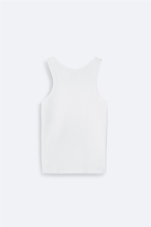 White Cotton-Blend Basic Tank Top