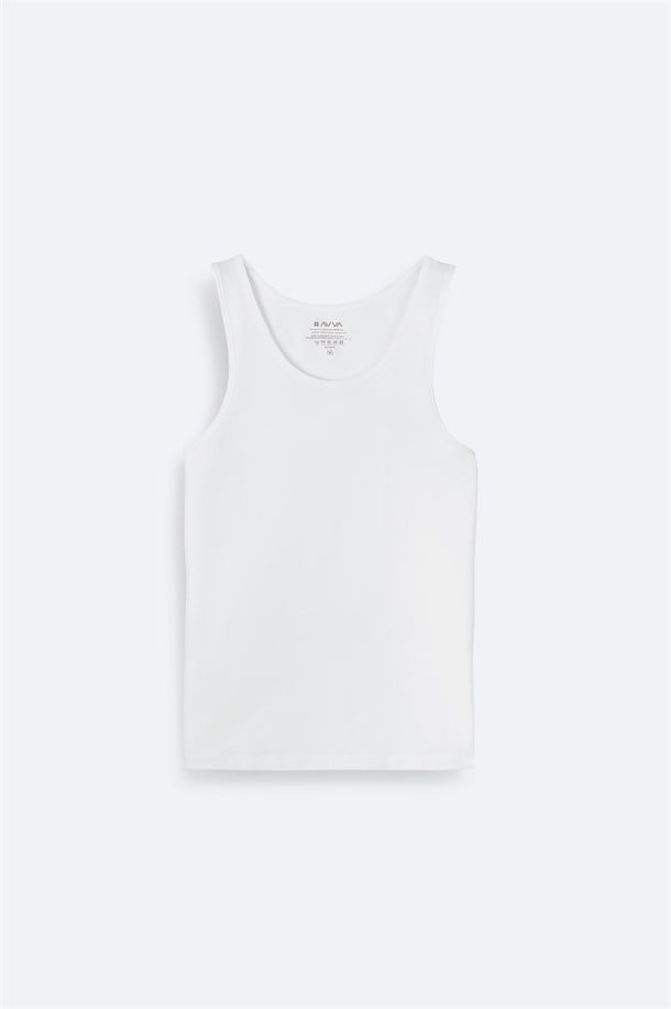White Cotton-Blend Basic Tank Top