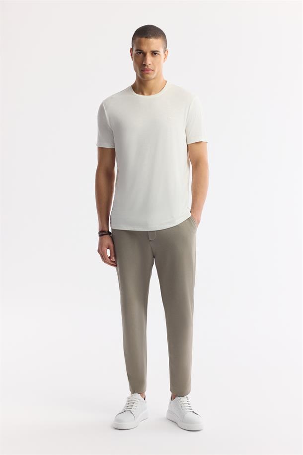 Beyaz Bisiklet Yaka Bi-Stretch Soft Touch Basic T-Shirt