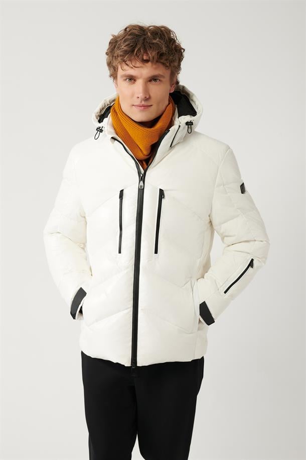 Beyaz Kaz Tüyü Su İtici ve Rüzgar Geçirmez Taşıma Askılı Şişme Kayak Montu