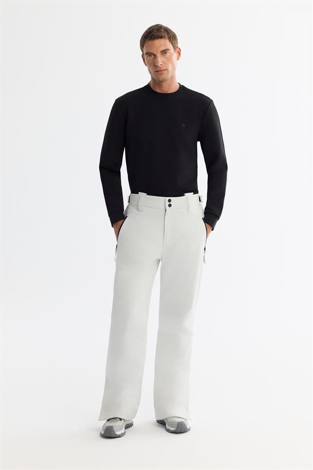 Beyaz Su İtici Rüzgar Geçirmez Paçası Çıtçıtlı Beli Ayarlanabilir Kayak Pantolonu