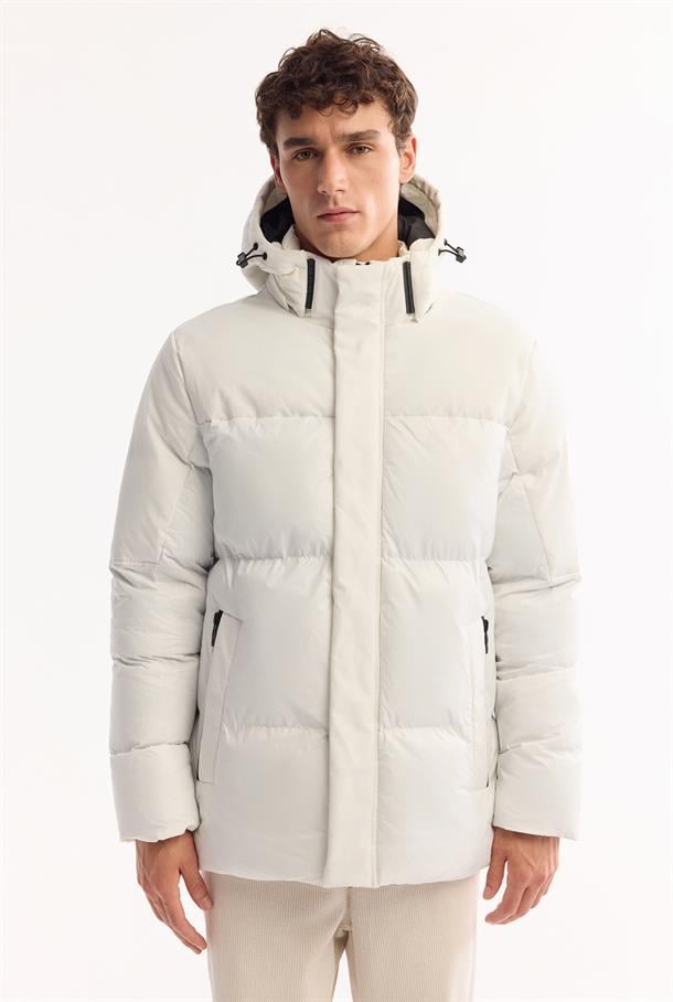 White Hooded Water Repellent Shiny Ski Puffer Jacket Resistant to -10°C