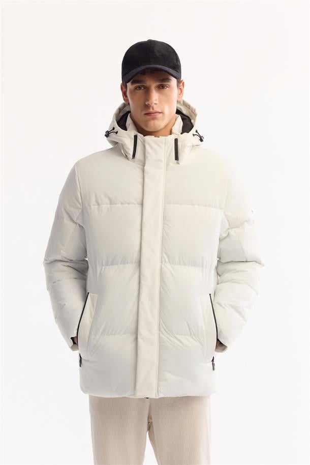 White Hooded Water Repellent Shiny Ski Puffer Jacket Resistant to -10°C