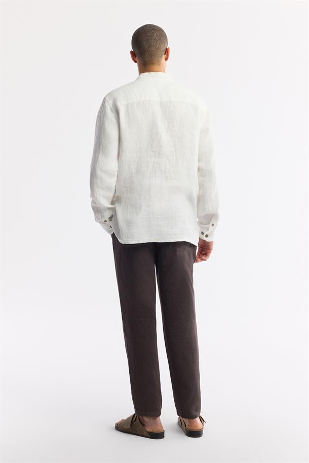 Beyaz V Yaka %100 Keten Gömlek