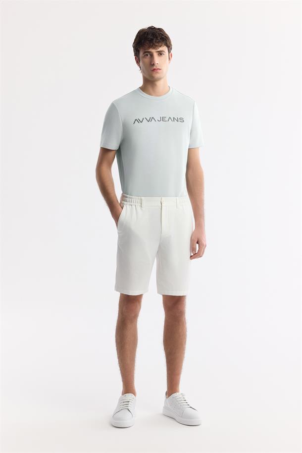 Beyaz Yanı Lastikli Gofreli Bi-Stretch Chino Şort