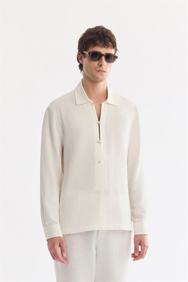 Beyaz Yarım Patlı Soft Touch %100 Pamuk Nefes Alan Gömlek