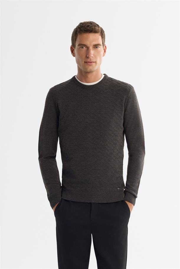 Antrasit Bisiklet Yaka Dokulu Triko Kazak