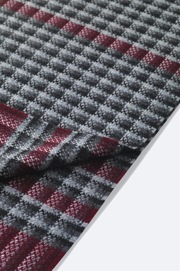 Bordo-Antrasit Yün Karışımlı Püsküllü Desenli Şal