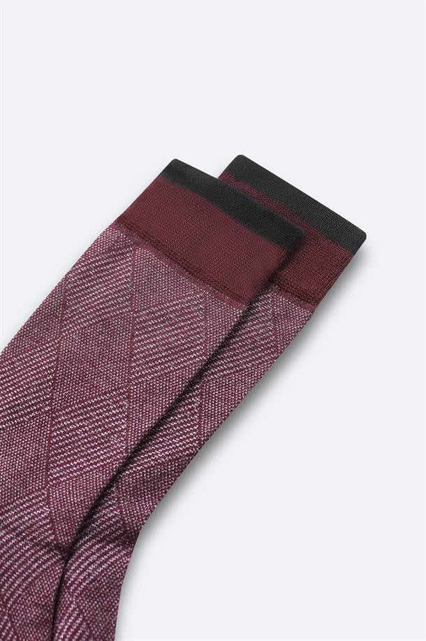 Bordo Desenli Bambu Soket Çorap