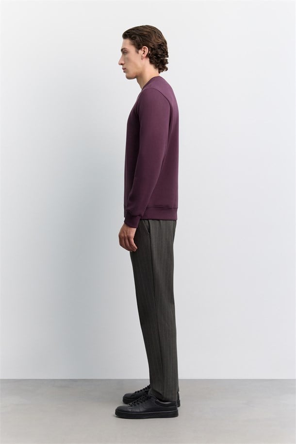Bordo Bisiklet Yaka 3 İplik Şardonlu -5 Dereceye Dayanıklı Sweatshirt
